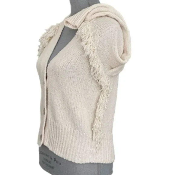 Madewell Chatterton Fringe Cardigan Sweater Ivory Button Down Women's Size XXS - Picture 6 of 9